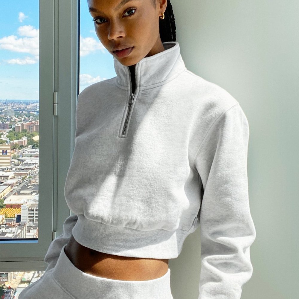Aritzia COZYAF PERFECT 1/4 ZIP SWEATSHIRT (White, Size S)